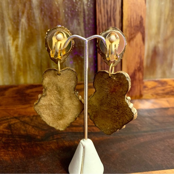 1980’s Vintage Glass Pearl Gold Plate Clip On Earrings Fit For a Queen - Picture 7 of 8